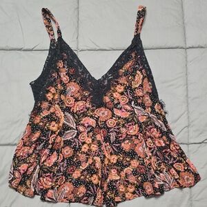 Free People Black and Orange Floral Camisole
